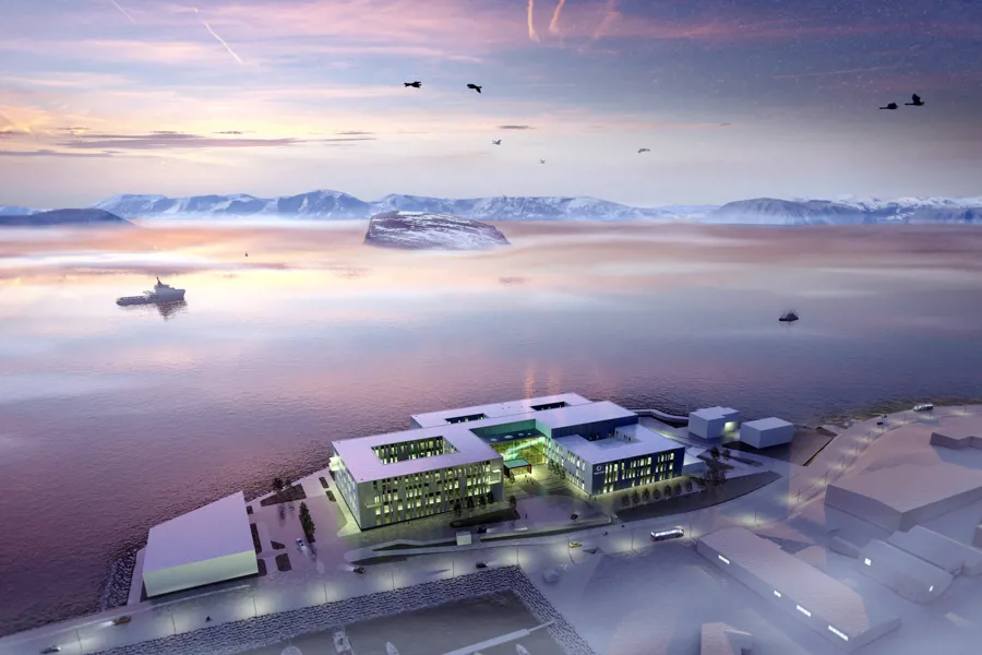 Nye Hammerfest sykehus fra fugleperspektiv.